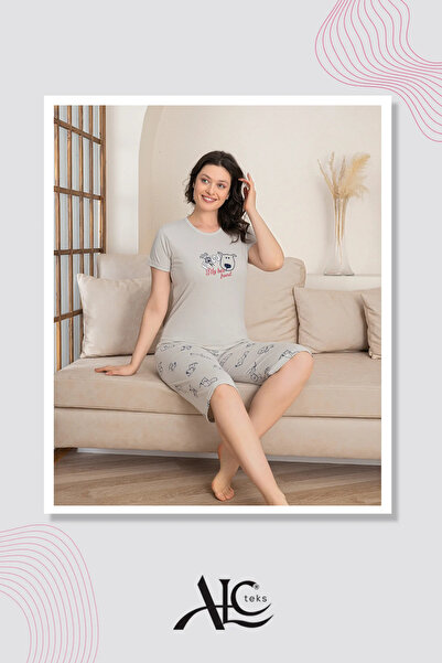 alc teks Women's Pajama Set Everyday Comfort: Patterned Capri Pants – Stone C...