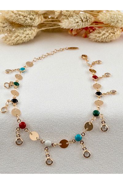 Siya Silver Vip Series - Crystal Sequin and Bead Detailed Anklet
