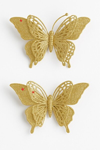 BeySüS Yılbaşı Çam Ağacı Süsü Kelebek Gold İkili