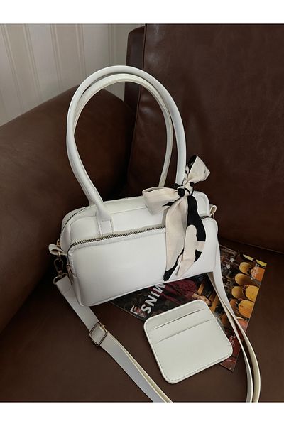 NOTHING Women's White Two-Eye Adjustable Strap Scarf and Card Holder Gift Hand and Shoulder Bag Selen