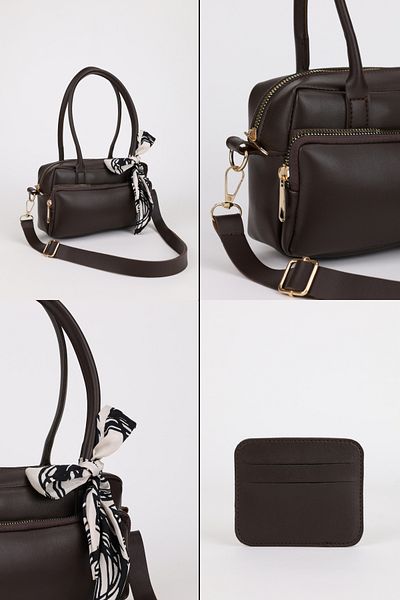 NOTHING Women's Brown Two-Eye Adjustable Strap Scarf and Card Holder Gift Hand and Shoulder Bag Selen