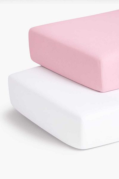 Bebek Özel Cotton Children's Fitted Sheet 90x190 (2 Pieces) White And Pink