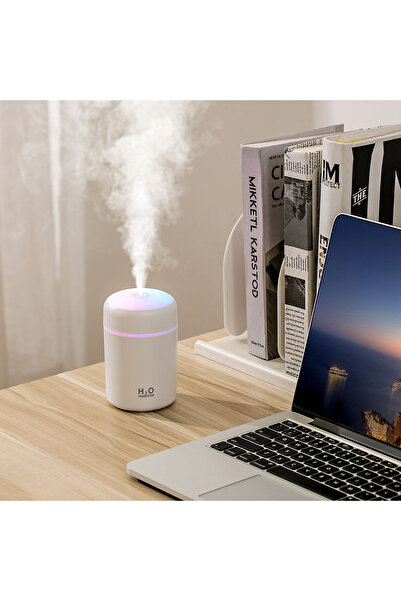 İle H2O 300ml Renkli Işıklı Ultrasonik Buhar Makinesi Mini Hava Nemlendirici Ev Araba İçin