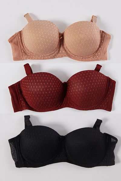 CHC Chocho Women's Unpadded Strapless Wire Gatherer 3-Piece Bra Set