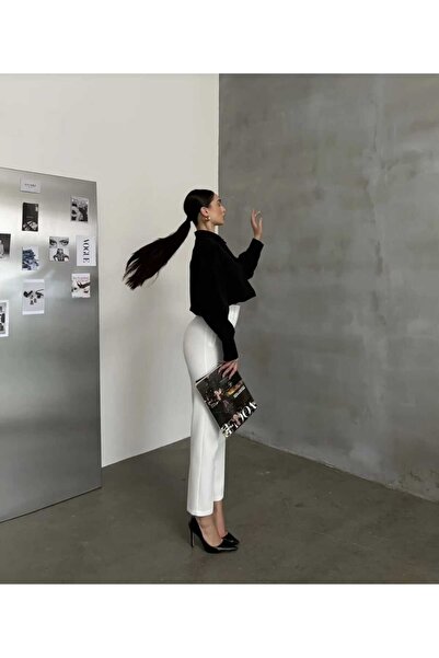 Trn JNS Bella Women's White High Waist Pants with Clips