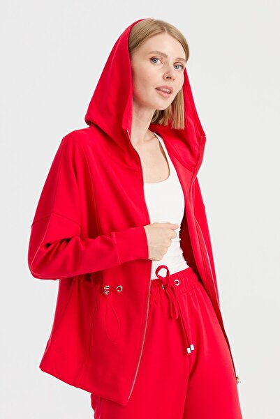 Desen Triko Жіночий капюшон з поясом, червоний