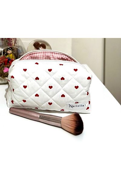 nartella – Love Heart Series - Heart Patterned Quilted Makeup Bag – Large Size