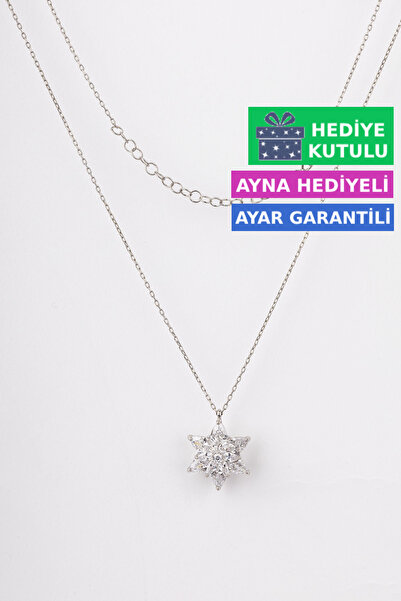 Jewelmim Lotus Çiçeği Gümüş Kolye | Beyaz Altın Kaplama Beyaz Taşlı 925 Ayar ...