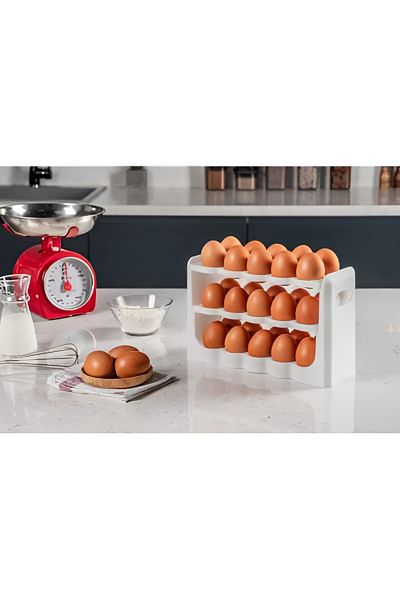 Eynel 3-Tier Egg Cup Refrigerator Organizer Storage Container Egg Box Organizer with 30 Compartments Shelf