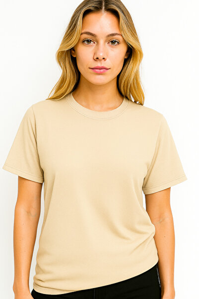 MONARCHMODA Γυναικείο μπλουζάκι (2025 SUMMER PREMIUM ΜΠΕΖ ΜΠΛΟΥΖΑ ΜΕ ΚΟΝΤΟ ΜΑΝΙΚΙ 100% ΒΑΜΒΑΚΙ ΜΕ ΛΟΥΡΑΚΙ)