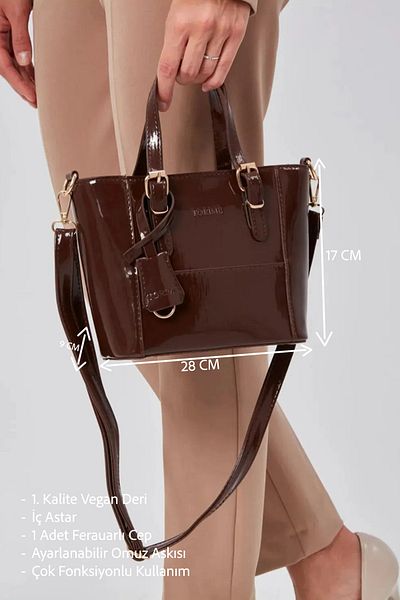 torime Geantă de umăr și crossbody de damă de mărime medie din piele lăcuită