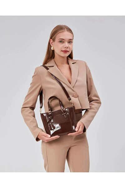 torime Parlak Kahverengi Rugan Orta Boy Kadın Omuz & Çapraz Çanta – Şık ve Günlük Kullanım