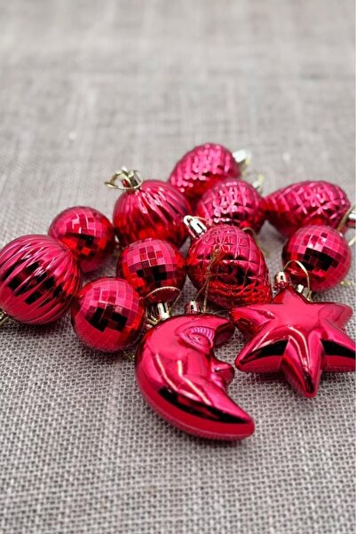 BeySüS Yılbaşı Çam Ağacı Süsü Parlak Özel Karışık Holiday Cici Top 4-8 Cm 12'li Kırmızı