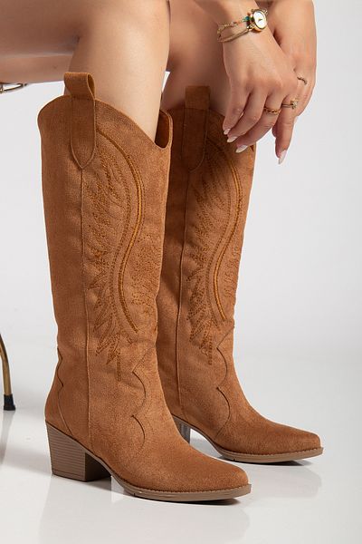 MS SUGAR SHOES Γυναικείες μπότες Western Cowboy Cowgirl με κέντημα από τεχνητό καστόρι