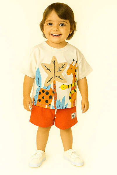 minibambi Хлопчачий комплект з принтом тварин, оранжевий