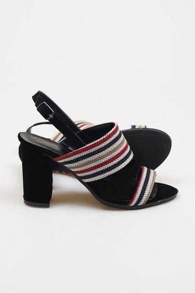 Birikon Black Suede Heeled Shoes with Color Garnish
