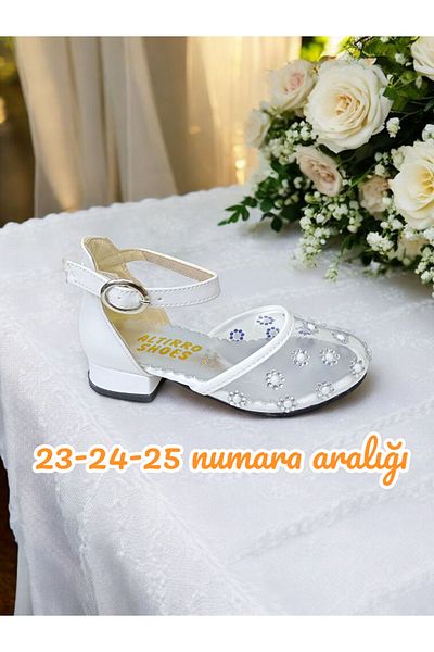 pediashoes Girl's Transparent White Color Little Heels Evening Shoes