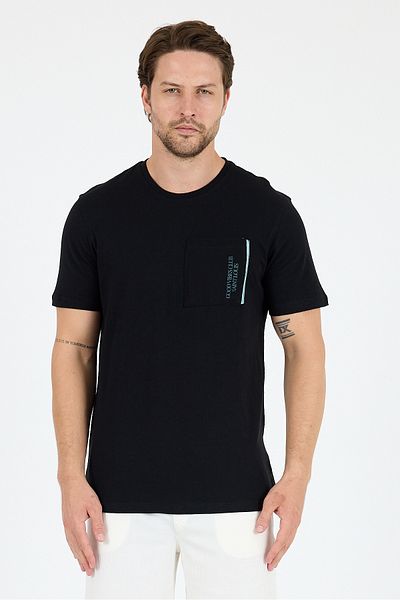 Rodi Men's Crew Neck Black Front Pocket Printed T-Shirt Cotton Comfortable and Stylish 0025