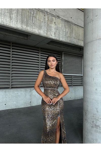 SELİN MODA EVİ Ψηφιακή εκτύπωση Παγιέτες Φόρεμα Leopard 583297