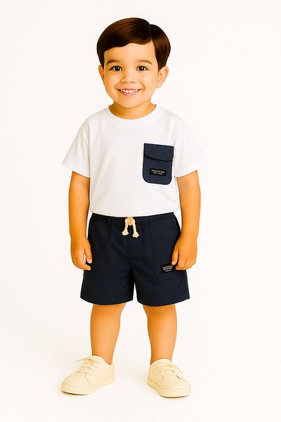 Morpembej Navy Blue Cargo Pocket Shorts Set