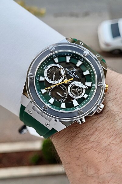 Daniel Klein 46 Mm Kasası Gümüş Kordonu Yeşil Renk İç Göstergeleri Aktif Erkek Kol Saati