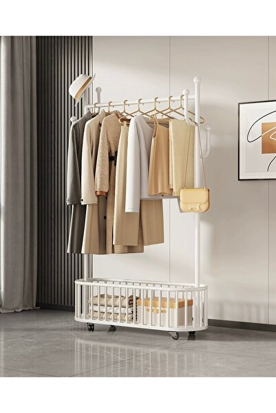 Un Luxury Metal Clothes Hanger with Wheels - Modern and Practical Clothes Organizer in White