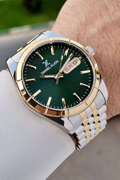 Daniel Klein Men's Watch with Dial Green Band Gold Gray Color Adjustable Band Function