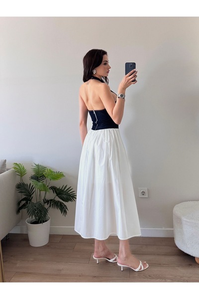 LOCH BUTİK Γυναικείο φόρεμα μίντι τζιν με φερμουάρ