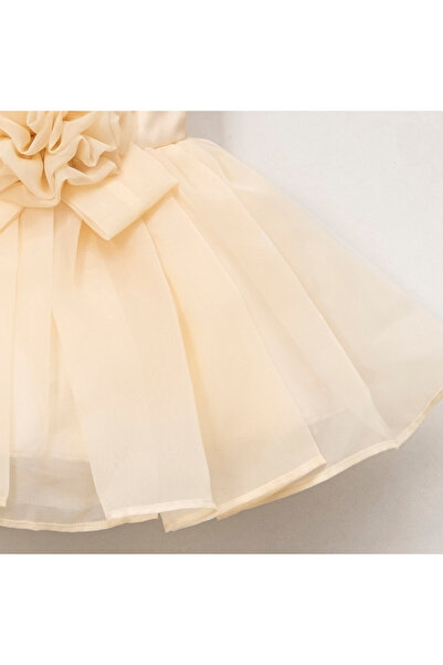 melek golden Dress Princess Girl Child |   1-9 Years |   Color Options |   Ribbon & Rose Detail |   Karolin - Satin