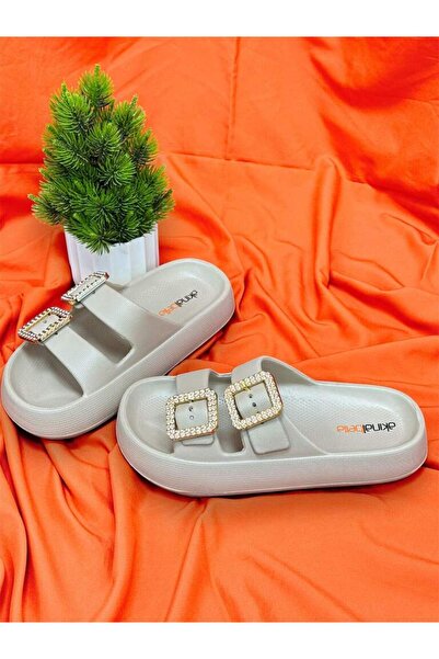 Akınal Bella Akinal Bella E282 Color Beige Slippers Women's Double Buckle Daily Orthopedic Slippers 3