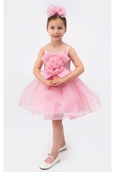 melek golden Dress Princess Girl Child |   1-9 Years |   Color Options |   Ribbon & Rose Detail |   Karolin - Satin
