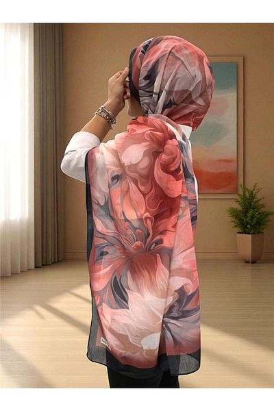 Baştacı 2025 Summer Season 0350 Flower Pattern Burgundy Shawl