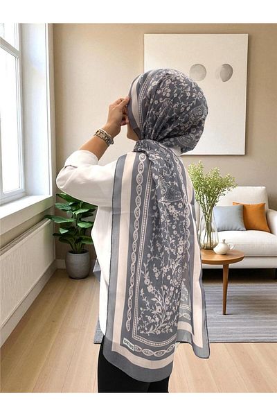 Baştacı 2025 Summer Season 0349 Kilim Pattern Gray Shawl