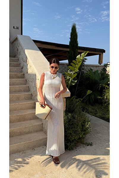 Julidress Λευκό Crew Neck Αμάνικο Ανοιχτό Maxi Boy Καλοκαιρινό Φόρεμα