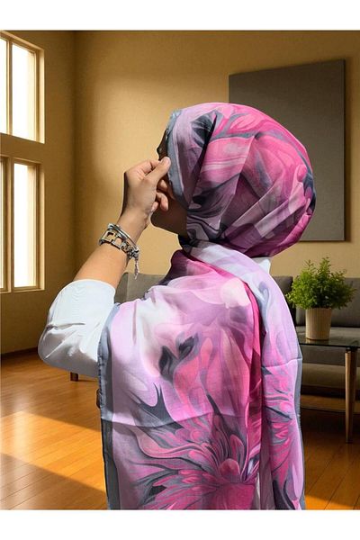 Baştacı 2025 Summer Season 0350 Flower Pattern Gray Shawl