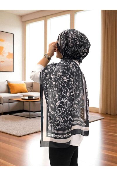 Baştacı 2025 Summer Season 0349 Kilim Pattern Black-White Shawl