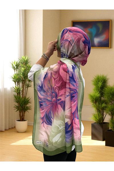 Baştacı 2025 Summer Season 0350 Flower Pattern Pine Green Shawl