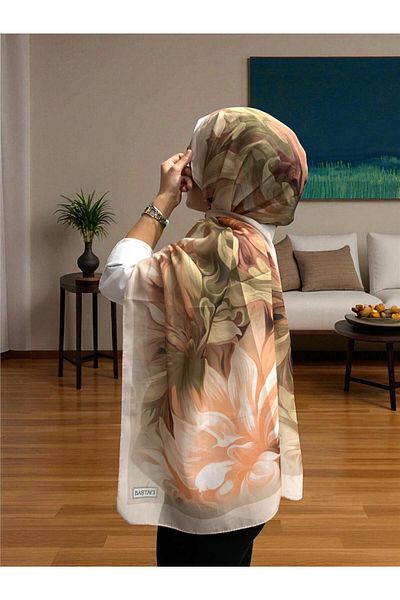 Baştacı 2025 Summer Season 0350 Flower Pattern Mink Shawl