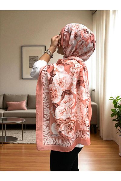 Baştacı Patterned Crash 0355 Peach Shawl