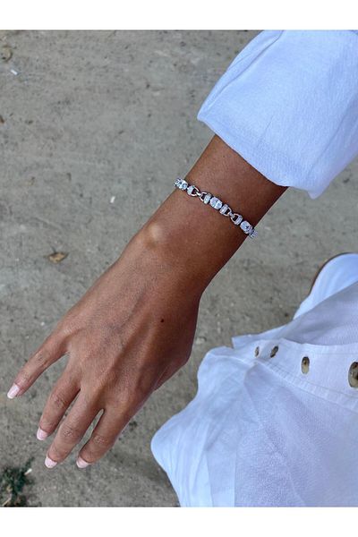 marsel aksesuar Xuping Drop Figured Spaced Zircon Stone Silver Bracelet