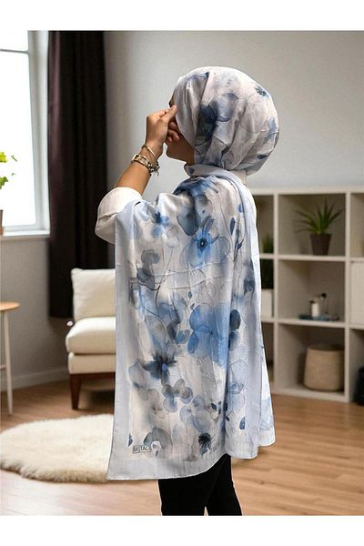 Baştacı Patterned Crash 0354 Baby Blue Shawl