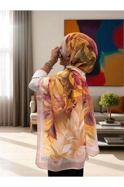 Baştacı 2025 Summer Season 0350 Flower Pattern Pastel Powder Shawl