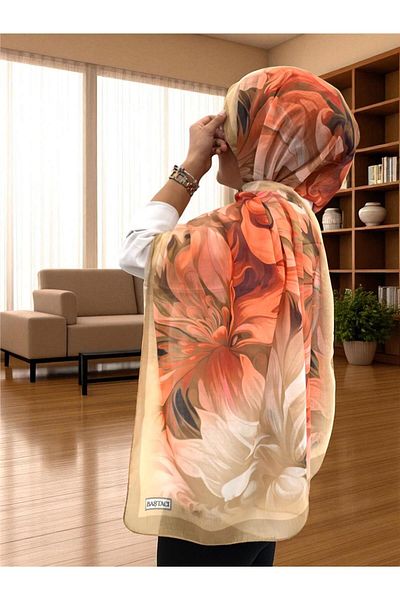 Baştacı 2025 Summer Season 0350 Flower Pattern Gold Shawl