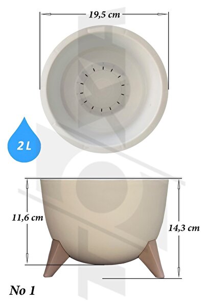 ToXA Ayaklı Küre Saksı 2 Litre Krem 19,5cm Süzgeçli Plastik Bonsai Çiçek Kaktüs Saksısı Ufo No1