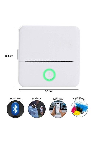 EALMEU Mini imprimanta portabila, Bluetooth, 5 role autoadezive + 5 role simple