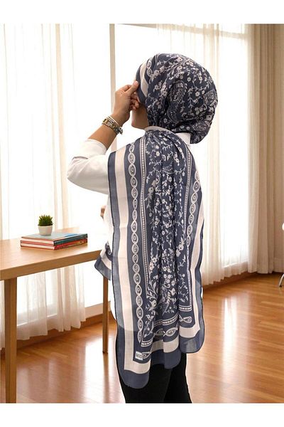 Baştacı 2025 Summer Season 0349 Kilim Pattern Dark Gray Shawl