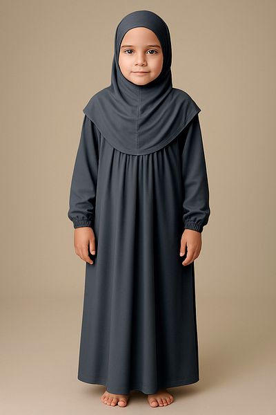 Mesa Charm One Piece Organic Cotton Hijab Plug and Remove Hijab Children's Prayer Dress Smoked