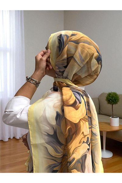 Baştacı 2025 Summer Season 0350 Flower Pattern Pastel Yellow Shawl