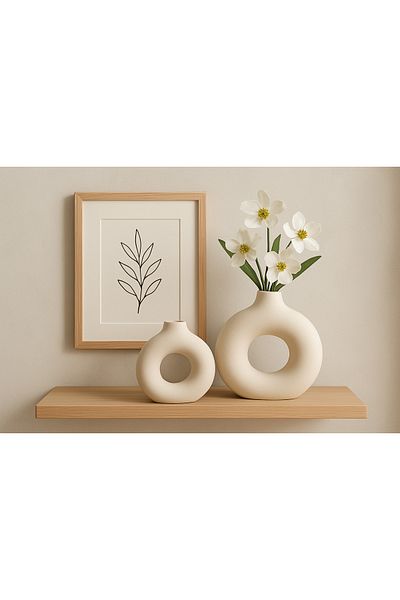 teknotrust Bohemian Ring Vase Set Decorative, Gift Raw White Table, Coffee Table, Tv Unit Without Flowers