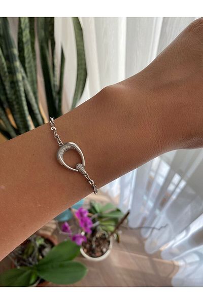 marsel aksesuar Xuping Medium Oval Zircon Stone Thin Silver Bracelet